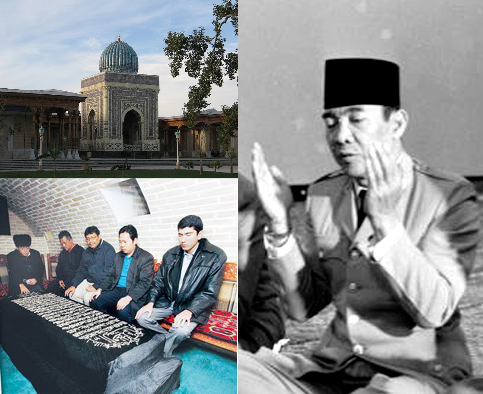 Bung Karno berdoa di masjid tempat Imam Bukhari dimakamkan.